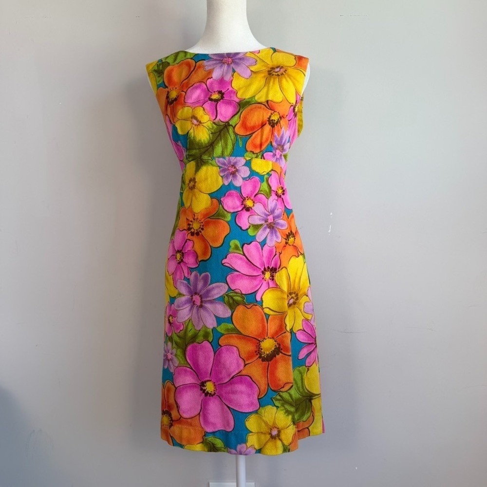 Vintage UI-Maikai Floral Shift Dress Large Tripocal 1960s Altered Beach Hawaii